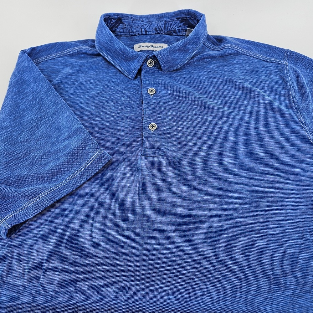 Tommy Bahama‎ Men XL Polo Shirt Heather Blue Embyroidered SSR Tencel Blend